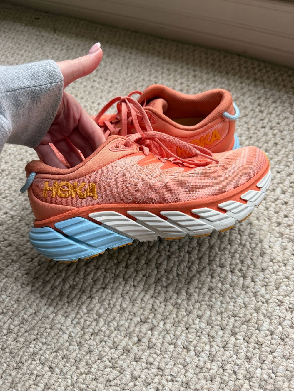 Hoka Women's Coral and Light Blue Running Shoes